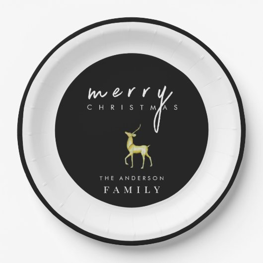 ミニマリスト水の色トナカイのメリークリスマス ペーパープレート (正面)