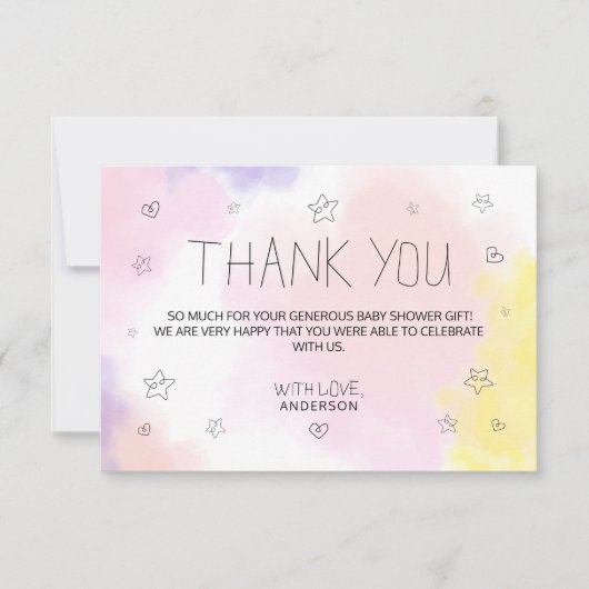 ミニマリスト水の色ピンクありがとう赤ちゃんシャワー サンキューカード (正面)