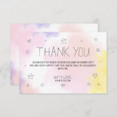 ミニマリスト水の色ピンクありがとう赤ちゃんシャワー サンキューカード (正面/裏面)