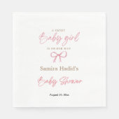 ミニマリスト水の色ピンクボウ女の子の赤ちゃんシャワー スタンダードランチョンナプキン (正面)