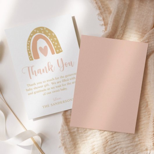 ミニマリスト水の色レインボーピンク赤ちゃんシャワー サンキューカード