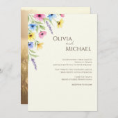 ミニマリスト水の色ワイルドフラワー結婚の招待 招待状 (正面/裏面)