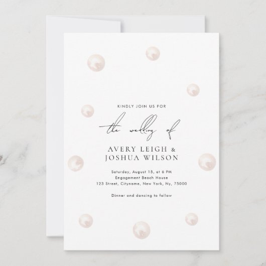 ミニマリスト水カラー真珠&スクリプト結婚ズ 招待状 (正面)