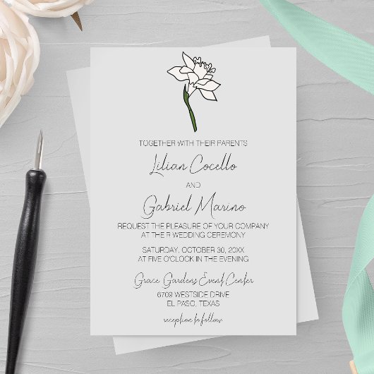 ミニマリスト水仙結婚式招待状 招待状