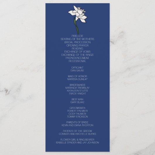 ミニマリスト水仙結婚式 プログラム (正面)