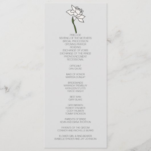 ミニマリスト水仙結婚式 プログラム (正面)