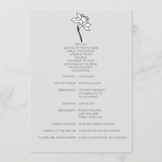 ミニマリスト水仙結婚式 プログラム (正面)