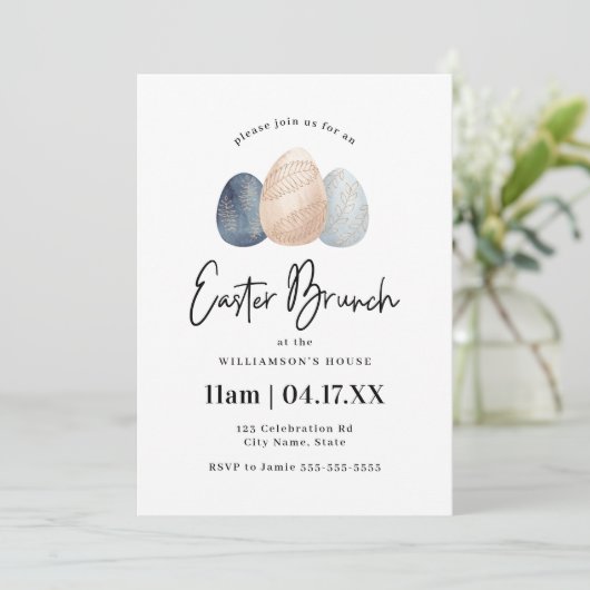 ミニマリスト水彩イースターエッグブランチ招待状 招待状 (スタンド正面)
