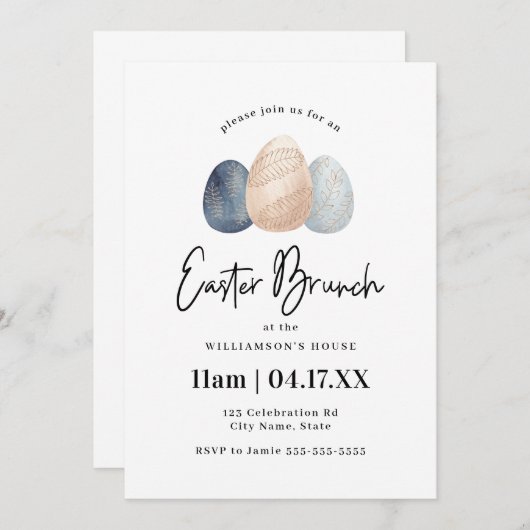 ミニマリスト水彩イースターエッグブランチ招待状 招待状 (正面/裏面)