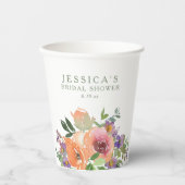 ミニマリスト水彩オレンジ花のブライダルシャワー 紙コップ (正面)