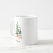 ミニマリスト水彩クリスマスツリーとランタン コーヒーマグカップ (正面左)