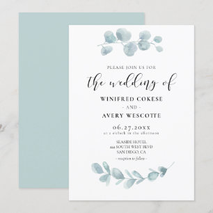 ミニマリスト水彩グリーンの結婚式 招待状