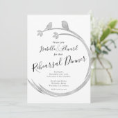 ミニマリスト水彩グレー ラブバーズ リハーサル 招待状 (スタンド正面)