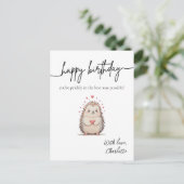 ミニマリスト水彩ハリネズミのユーモアを込めた誕生日 ポストカード (スタンド正面)