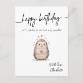 ミニマリスト水彩ハリネズミのユーモアを込めた誕生日 ポストカード (正面)