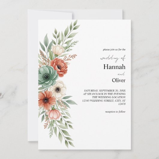 ミニマリスト水彩フローラノート紙背景 招待状 (正面)