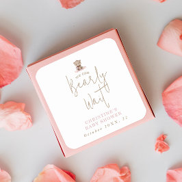 ミニマリスト水彩ベイビーベアベイビーシャワー スクエアシール