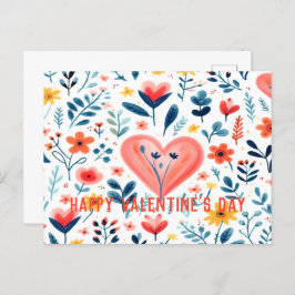 ミニマリスト水彩北欧フローラハート シーズンポストカード