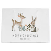 ミニマリスト水彩木版鹿とバニー ラージペーパーバッグ (正面)