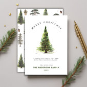 ミニマリスト水彩松の木クリスマスグリーティング シーズンカード