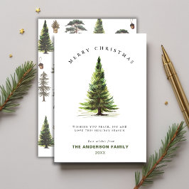 ミニマリスト水彩松の木クリスマスグリーティング シーズンカード