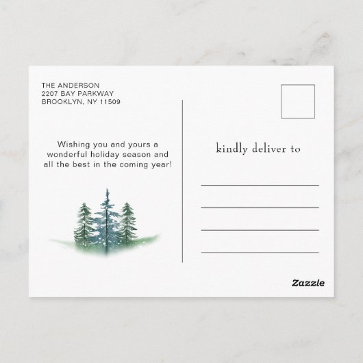 ミニマリスト水彩松の木クリスマスグリーティング ポストカード (裏面)