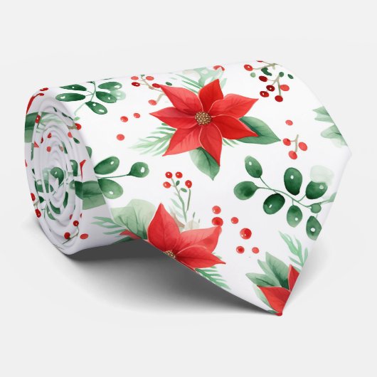 ミニマリスト水彩植物植物眼科ポインセチア ネクタイ (ロール)