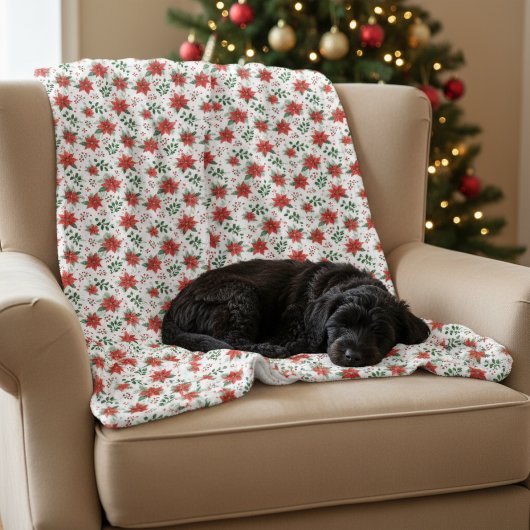 ミニマリスト水彩植物植物眼科ポインセチア フリースブランケット