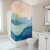ミニマリスト水彩波デザインシャワーカーテン シャワーカーテン (インサイチュ)