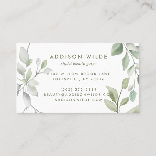 ミニマリスト水彩緑のメイクアップアーティスト 名刺 (裏面)