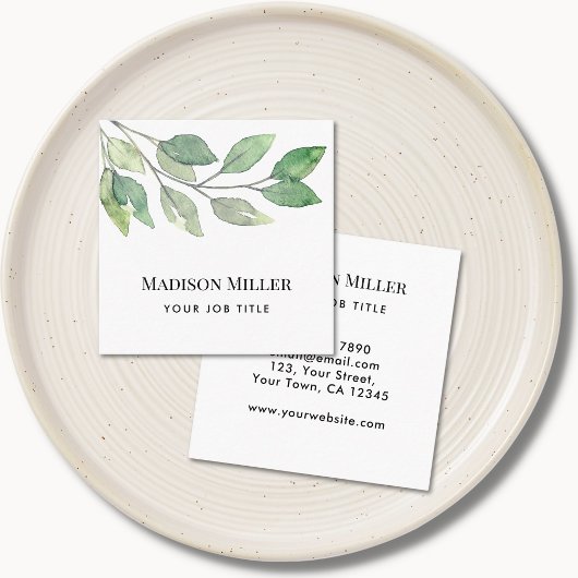 ミニマリスト水彩緑 スクエア名刺