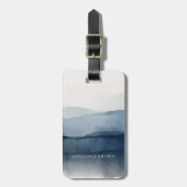 ミニマリスト水彩荷物タグ付き/レザーストラップ ラゲッジタグ (正面縦)