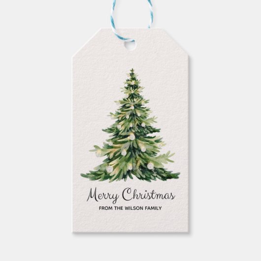 ミニマリスト水彩華クリスマスツリー ギフトタグ (正面)