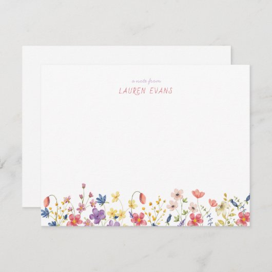 ミニマリスト水彩野の花子供向けステーショナリー ノートカード (正面/裏面)