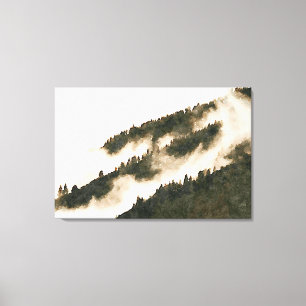 ミニマリスト水彩霧の山の風景 キャンバスプリント