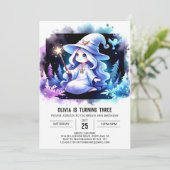 ミニマリスト水彩魔法使い誕生日 招待状 (スタンド正面)