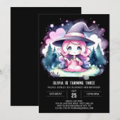 ミニマリスト水彩魔法使い誕生日 招待状 (正面/裏面)