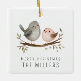 ミニマリスト水彩鳥 セラミックオーナメント