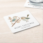 ミニマリスト水色の鳥メリークリスマス スクエアペーパーコースター (アングル)
