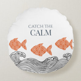 ミニマリスト沿岸魚&波デコール ラウンドクッション