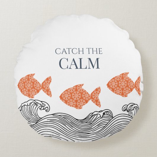 ミニマリスト沿岸魚&波デコール ラウンドクッション (正面)