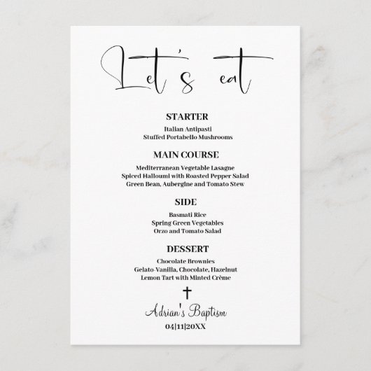 ミニマリスト洗礼メニュー メニュー (正面)