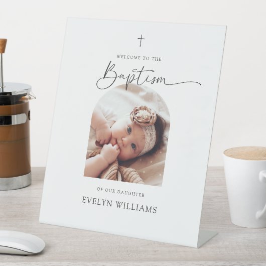 ミニマリスト洗礼写真アーチウェルカム 台座サイン (インサイチュ)