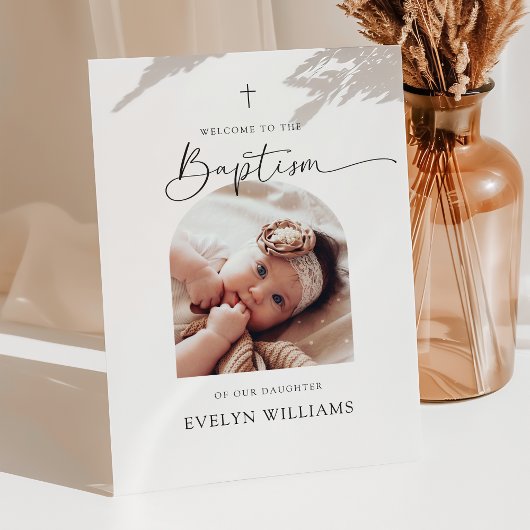 ミニマリスト洗礼写真アーチウェルカム 台座サイン