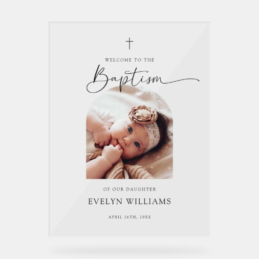 ミニマリスト洗礼写真アーチ歓迎アクリルのサイン アクリルサイン (正面)
