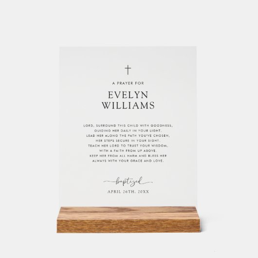 ミニマリスト洗礼祈りの言葉 パーソナライズされた アクリルサイン (正面)