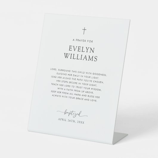 ミニマリスト洗礼祈りの言葉 パーソナライズされた 台座サイン (正面)