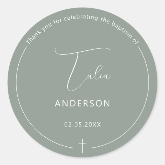 ミニマリスト洗礼 シンプルクロス セージ ラウンドシール (正面)