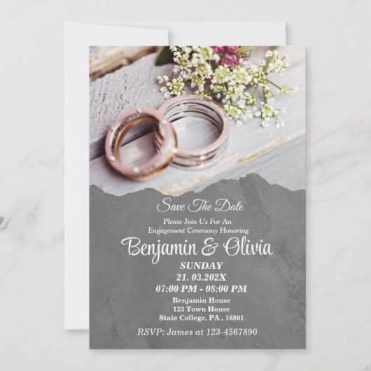 ミニマリスト洗練されたグレー婚約 招待状 (正面)