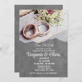 ミニマリスト洗練されたグレー婚約 招待状 (正面/裏面)